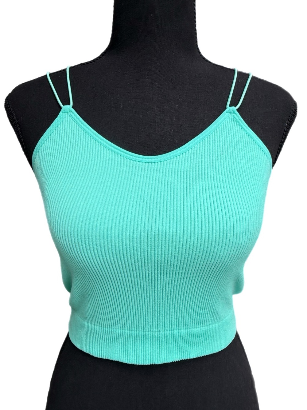 Zenana – Aqua Ribbed Double-Strap Brami Crop